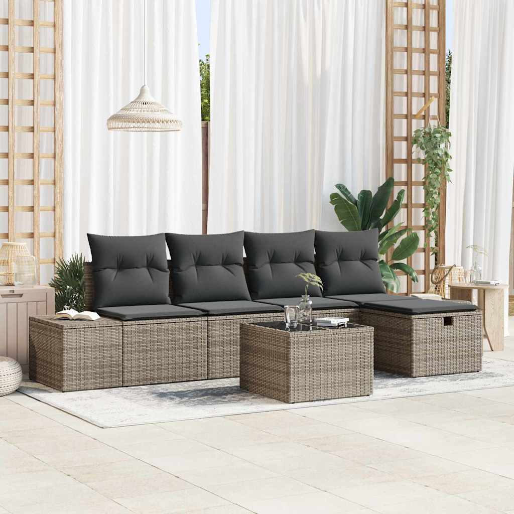 Bankstel met kussen 5 pcs poly rattan