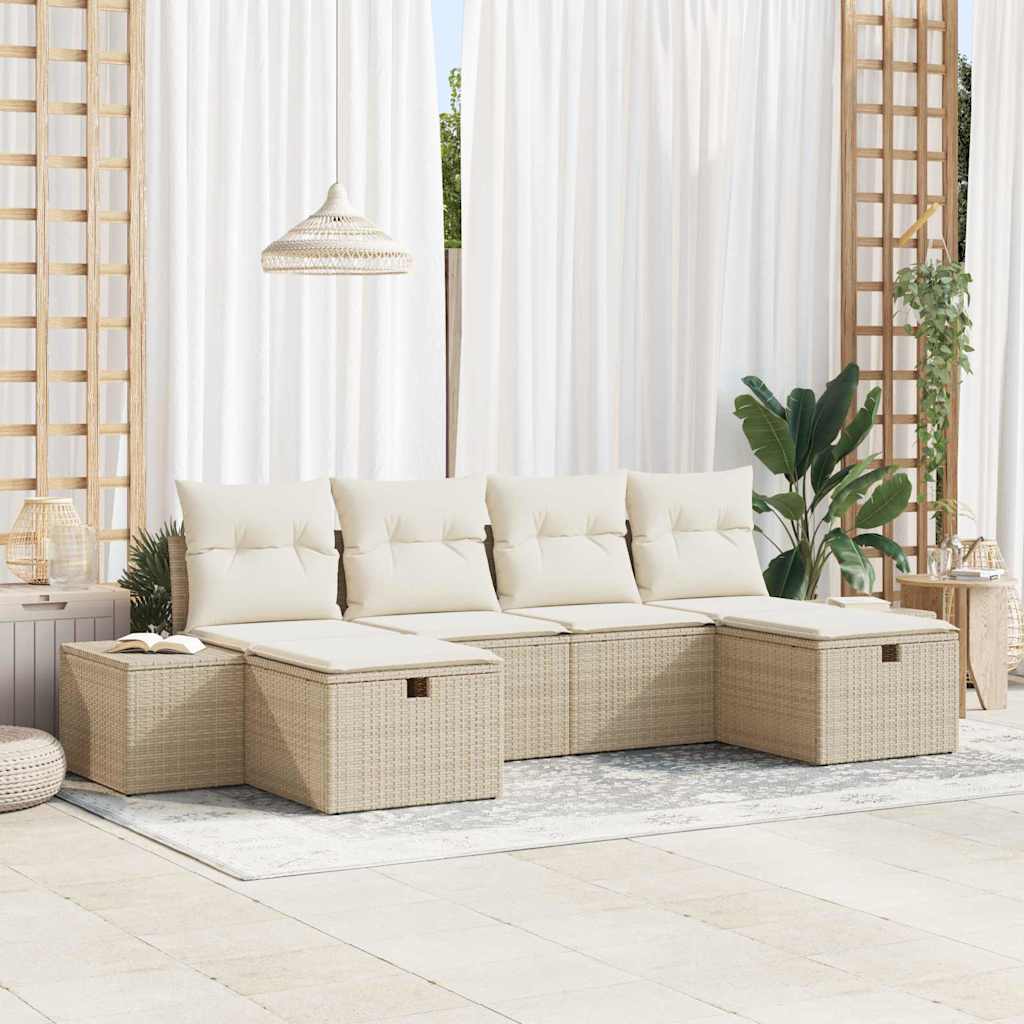 Tuin Sofa Set 6 st Beige poly rattan – afbeelding 1
