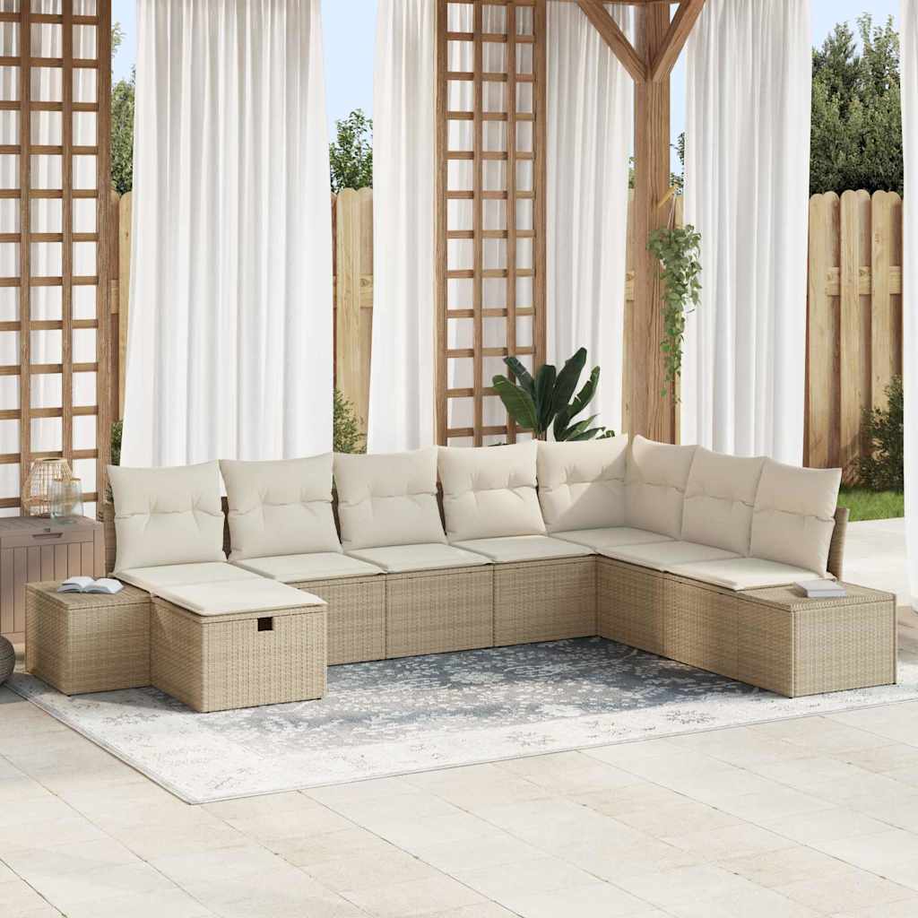 Tuin Sofa Set 8 st Beige poly rattan – afbeelding 1