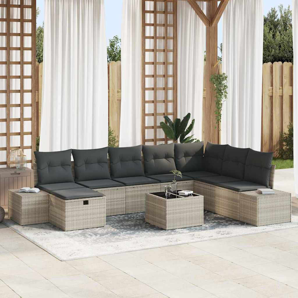 Tuin Sofa Set 9 st Lichtgrijs poly rattan – afbeelding 1