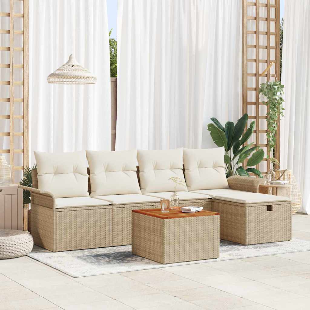 Tuinbankenset 6 st Beige Poly riet – afbeelding 1