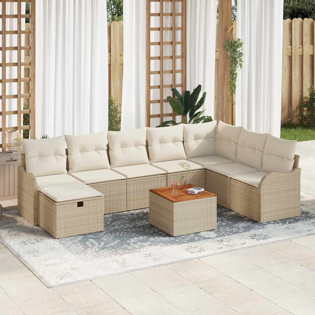 Tuinbankenset 9 st Beige Poly riet – afbeelding 1