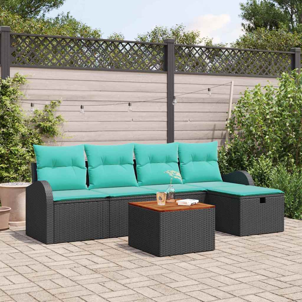 Tuin Sofa Set met kussen met opslag 6 pcs Zwart Poly riet – afbeelding 1