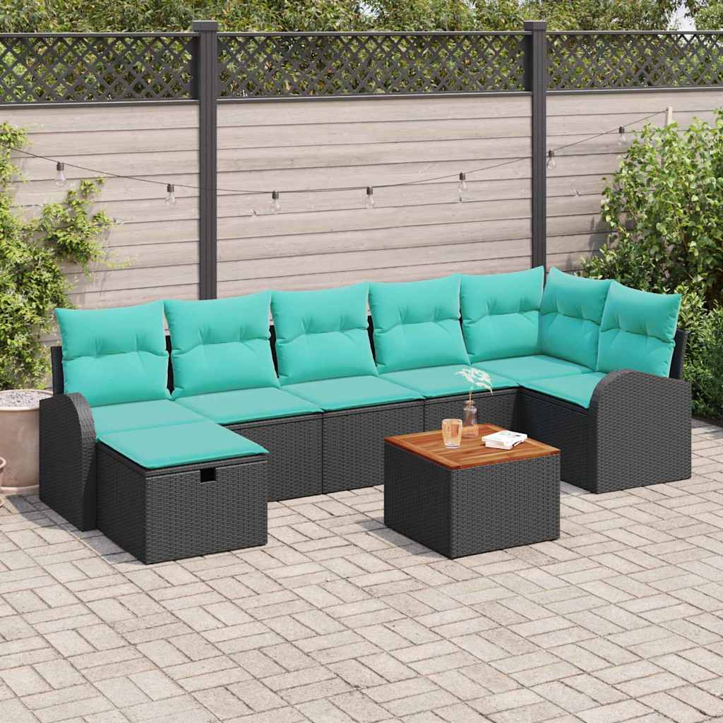 Tuinbankenset met kussen met opslag 8 pcs Zwart Poly riet