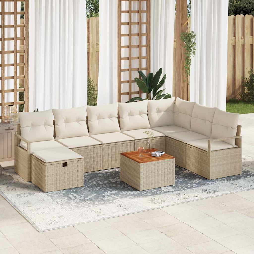 Tuinbankenset 9 st Beige Poly riet – afbeelding 1