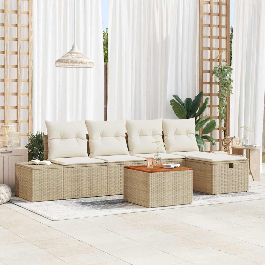 Tuinbankenset 6 st Beige Poly riet – afbeelding 1