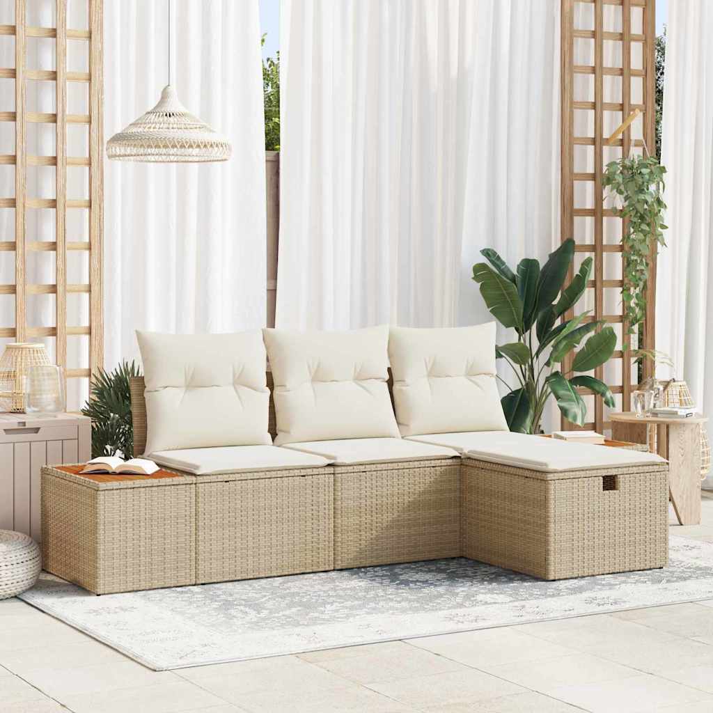 Tuin Sofa Set 4 st Beige poly rattan
