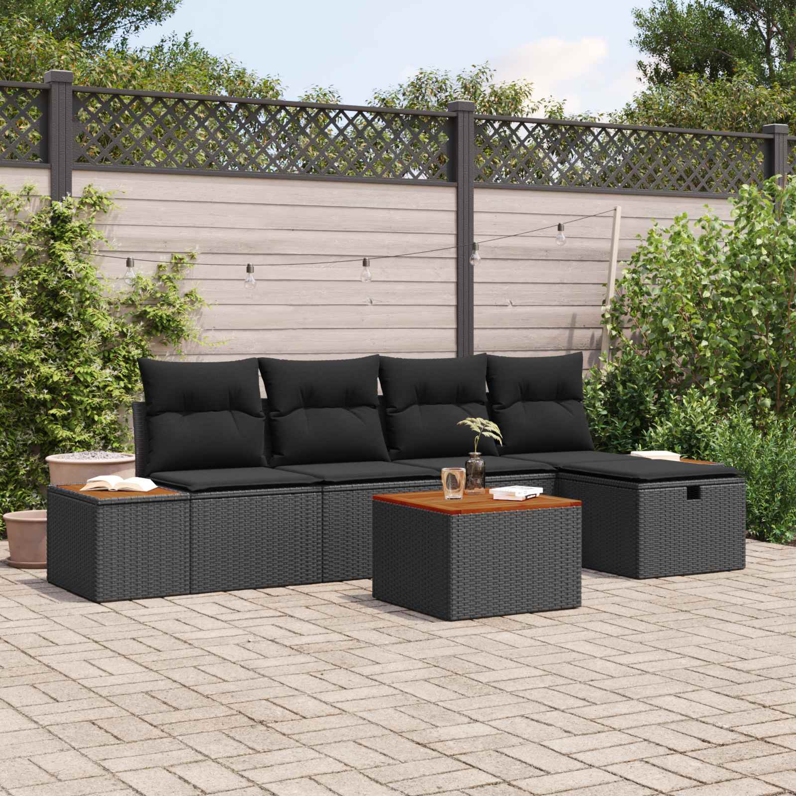 Tuin Sofa Set met kussen 6 pcs Zwart Poly riet