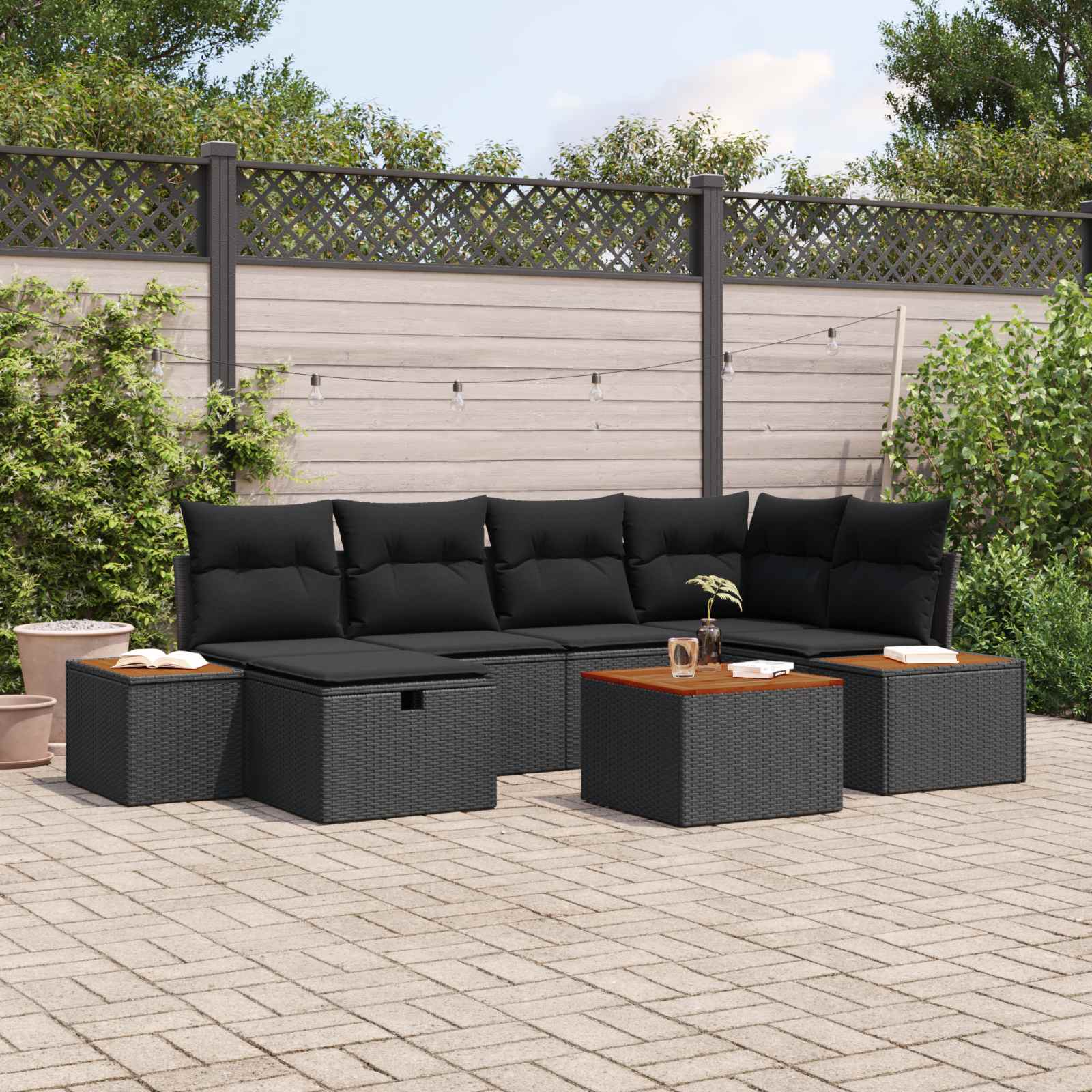 Tuin Sofa Set met kussen 7 pcs Zwart 55 x 62 x 69 cm Poly riet