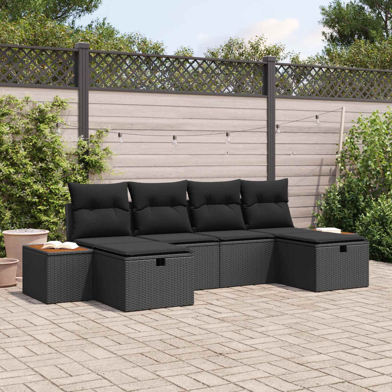 Tuin Sofa Set met kussen 6 pcs Zwart 55 x 62 x 69 cm Poly riet