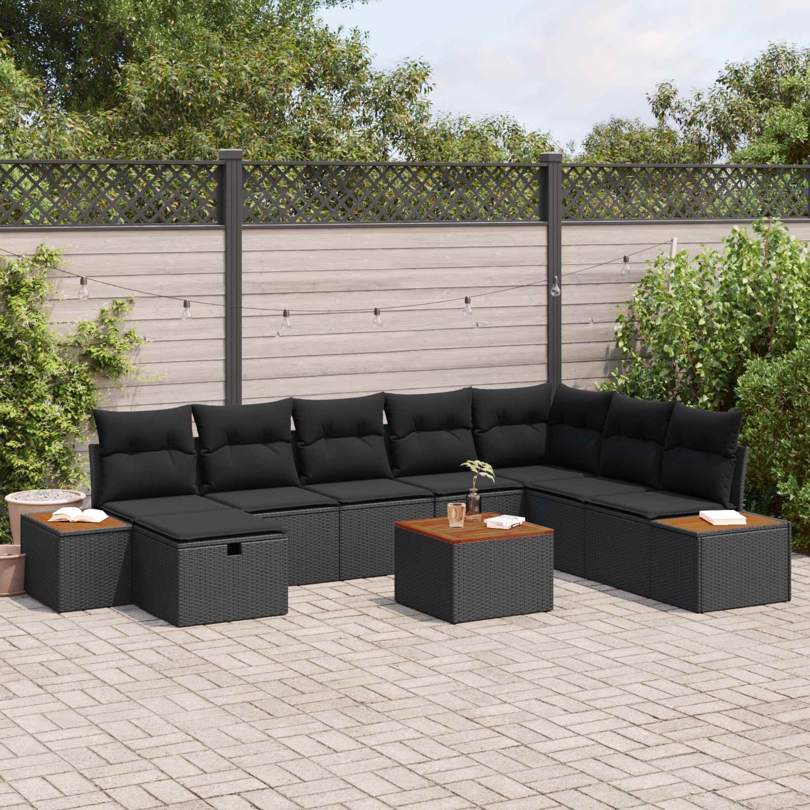 Tuin Sofa Set met kussen 9 pcs Zwart Poly riet