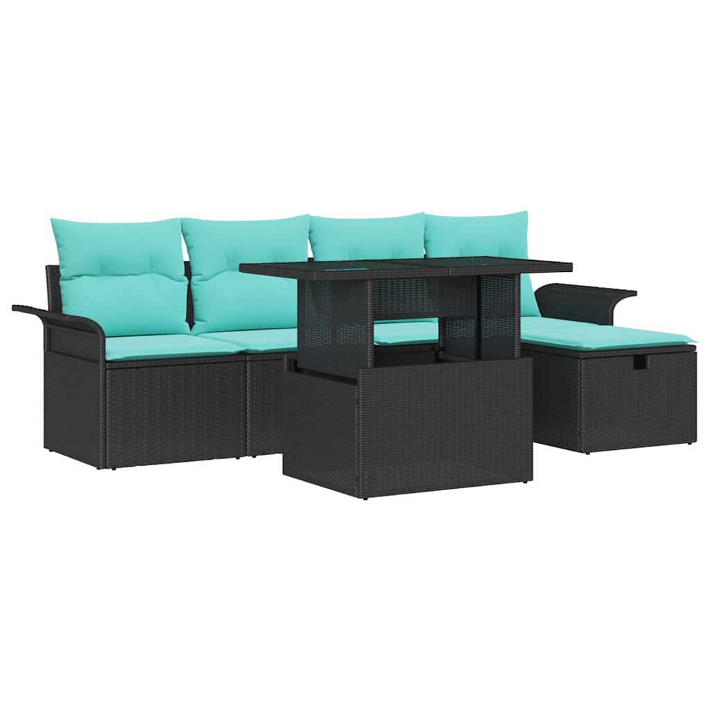 Tuin Sofa Set met kussen met opslag 6 pcs Zwart poly rattan – afbeelding 2