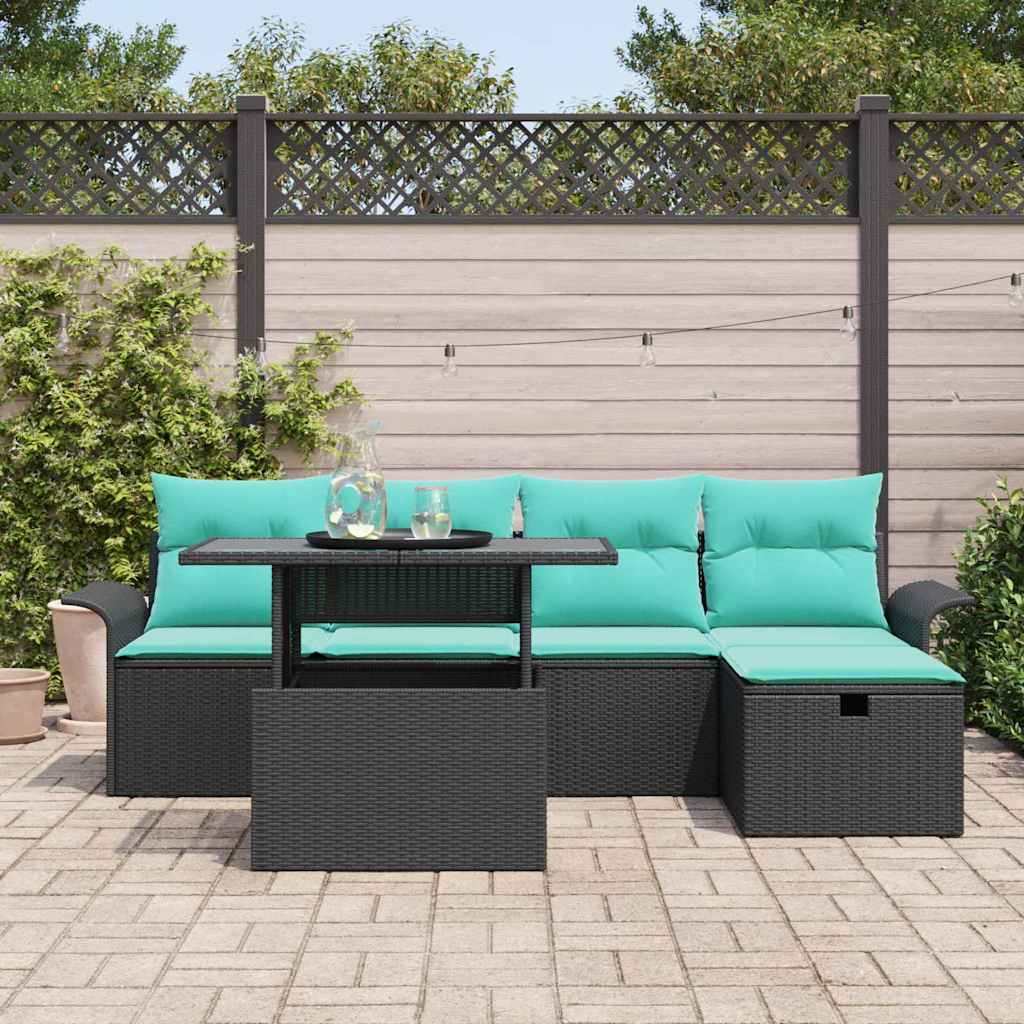 Tuin Sofa Set met kussen met opslag 6 pcs Zwart poly rattan – afbeelding 3