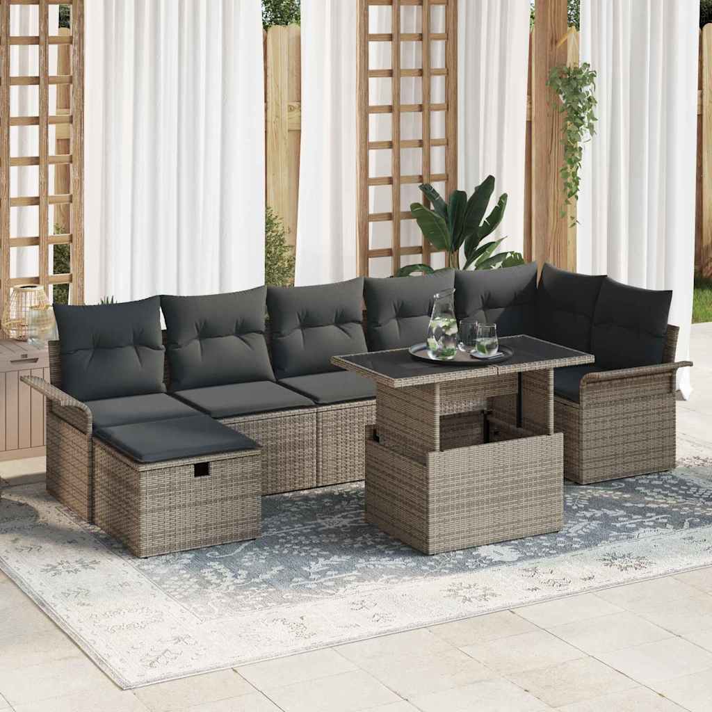 Tuin Sofa Set met kussen met opslag 8 pcs Grijs Poly riet – afbeelding 1