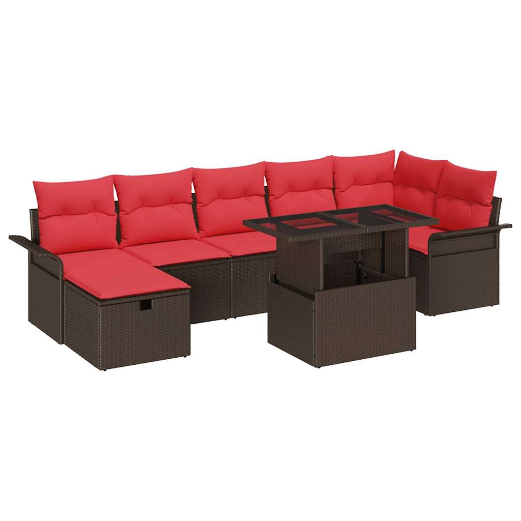 Tuin Sofa Set met kussen met opslag 8 pcs Bruin Poly riet – afbeelding 2