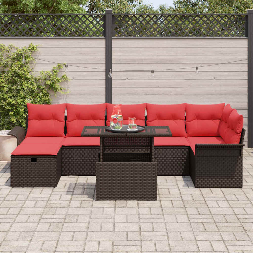 Tuin Sofa Set met kussen met opslag 8 pcs Bruin Poly riet – afbeelding 3