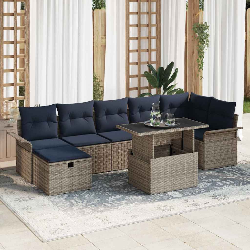Tuin Sofa Set met kussen met opslag 8 pcs Grijs Poly riet