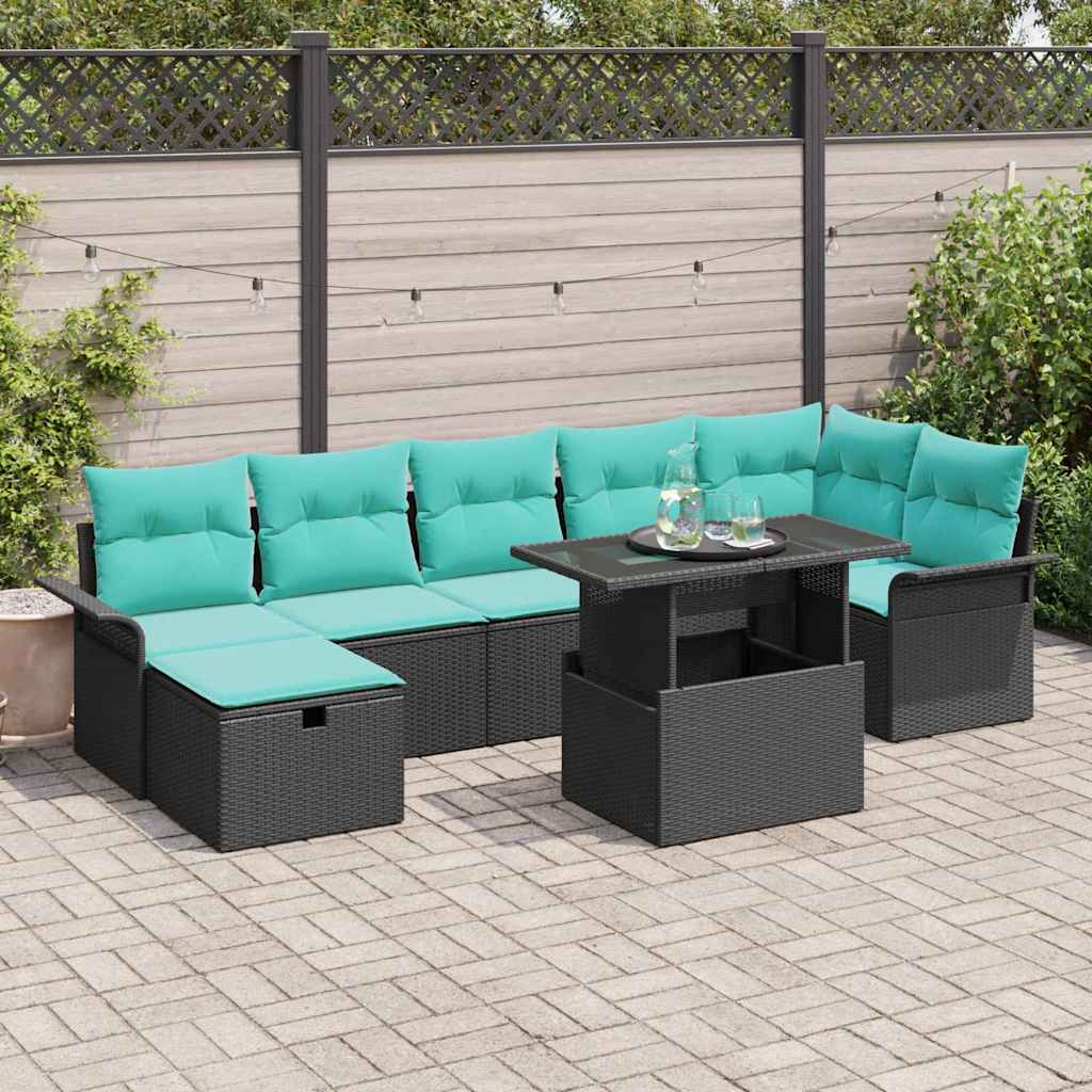 Tuin Sofa Set met kussen met opslag 8 pcs Zwart Poly riet – afbeelding 1