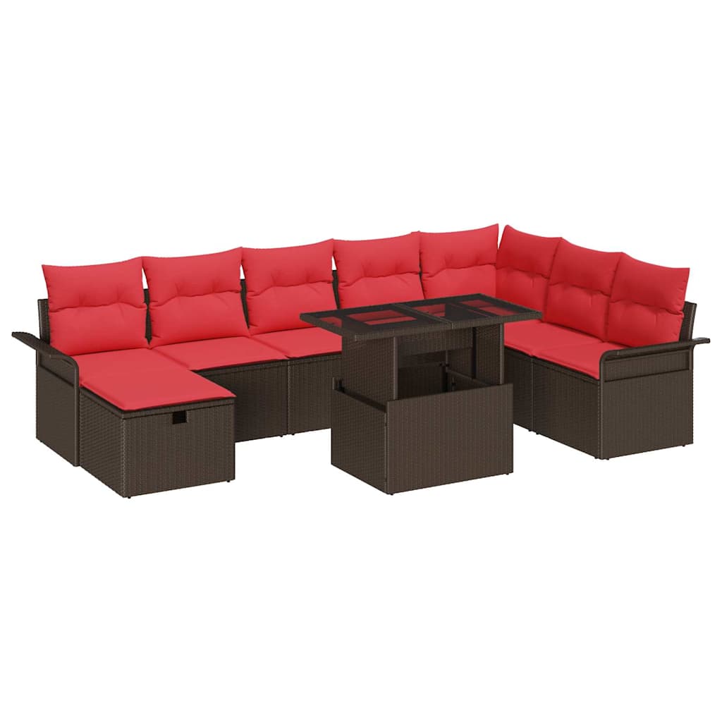 Tuin Sofa Set met kussen met opslag 9 pcs Bruin Poly riet – afbeelding 2
