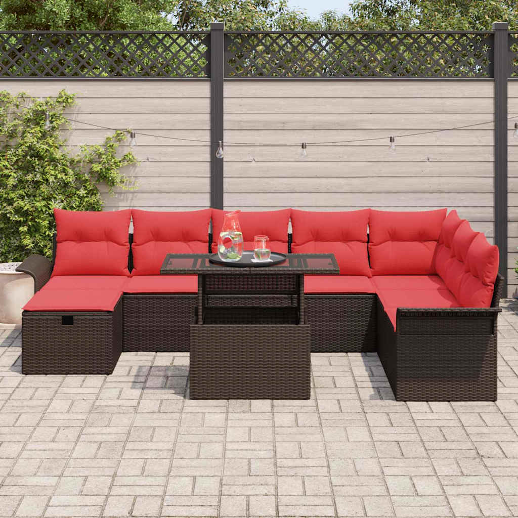 Tuin Sofa Set met kussen met opslag 9 pcs Bruin Poly riet – afbeelding 3