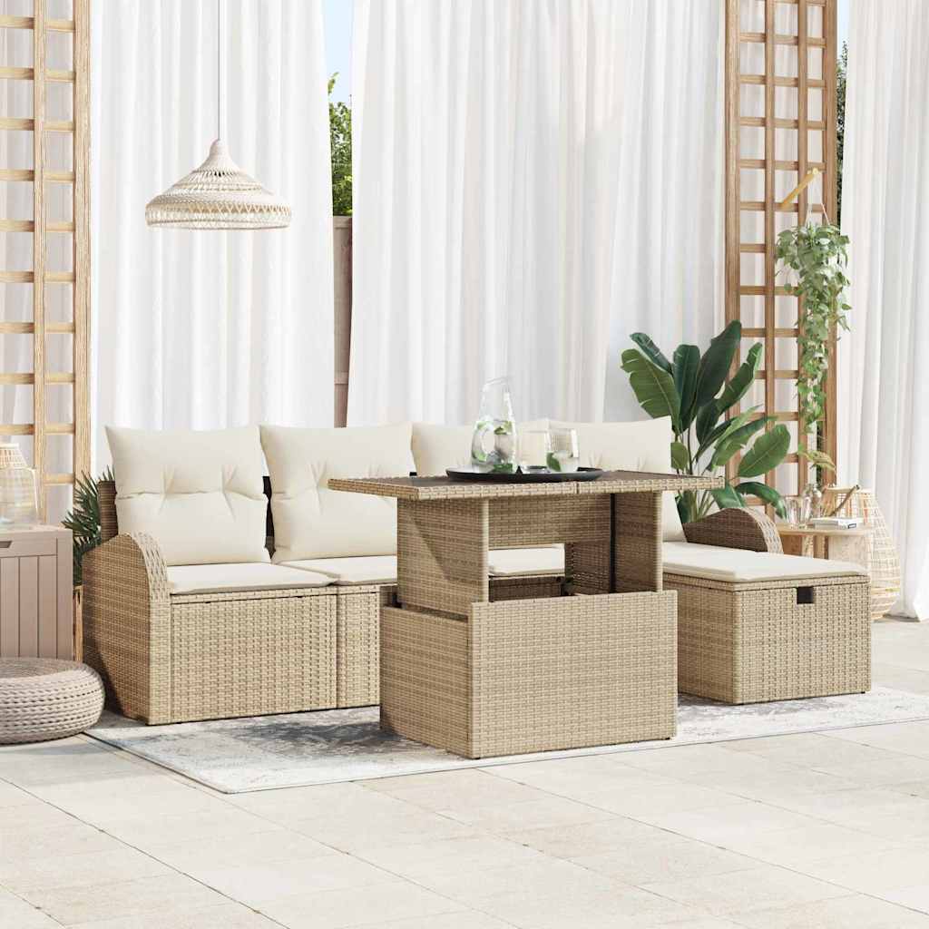 Tuin Sofa Set 6 st Beige poly rattan – afbeelding 1