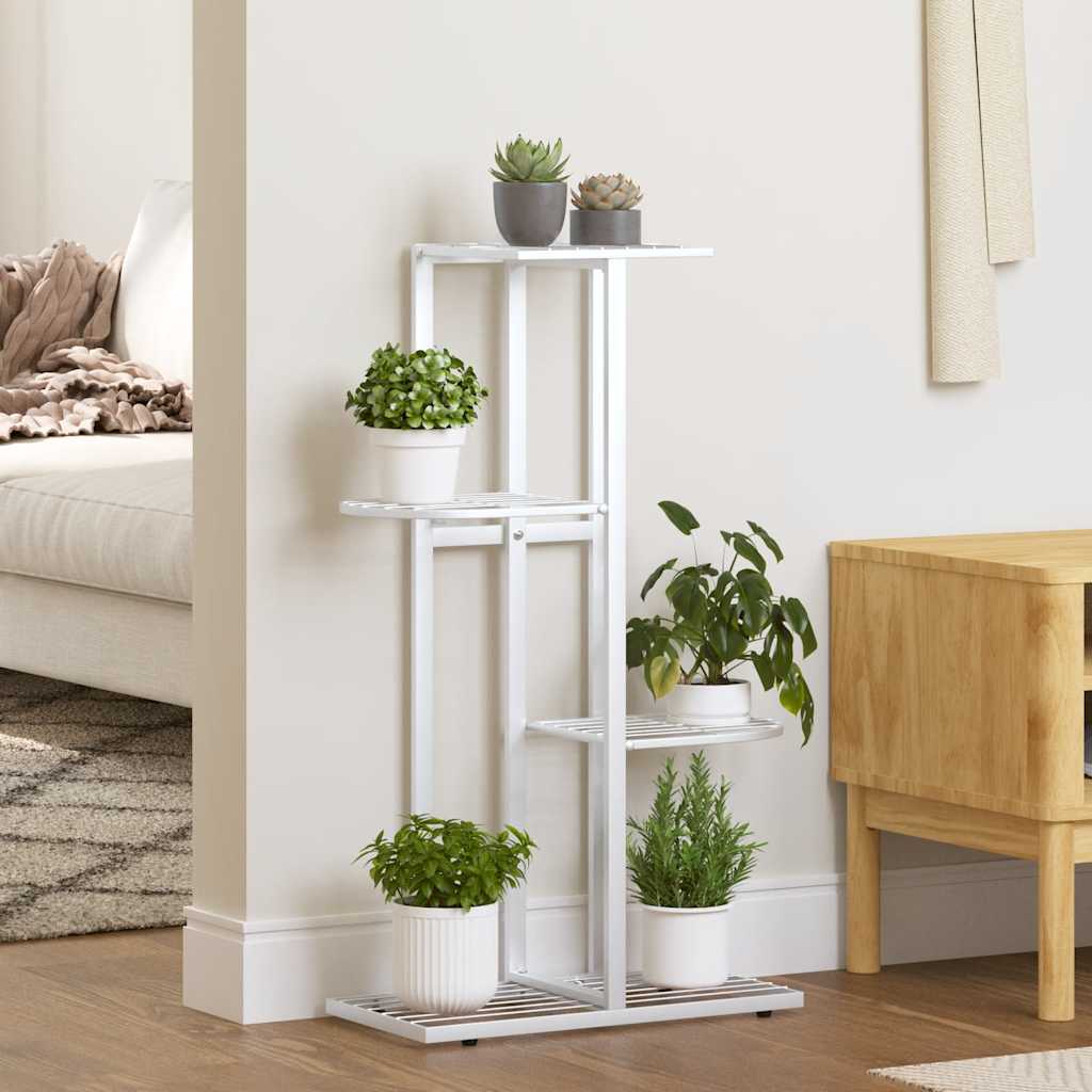 Bloemenstandaard met 4 lagen 43x22x76 cm metaal wit