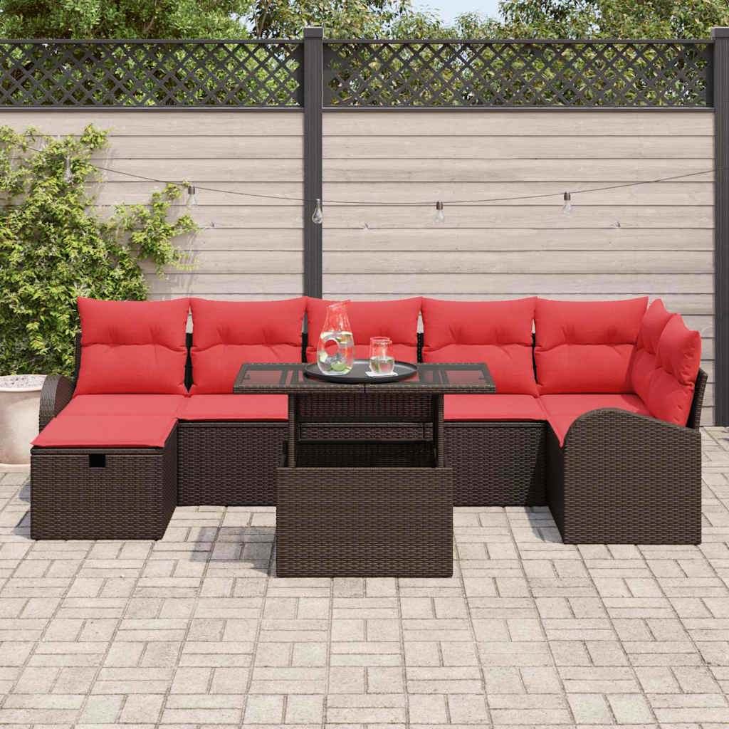 Tuin Sofa Set met kussen met opslag 8 pcs Bruin Poly riet – afbeelding 3