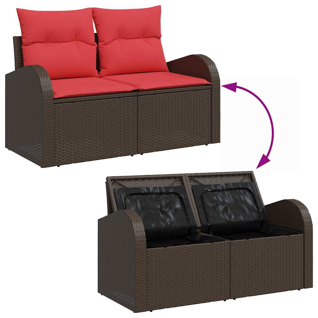 Tuin Sofa Set met kussen met opslag 9 pcs Bruin Poly riet – afbeelding 11