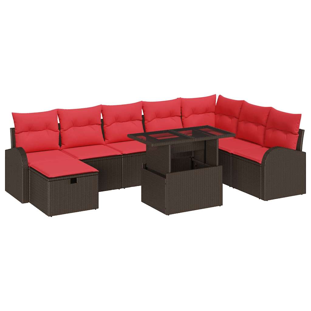 Tuin Sofa Set met kussen met opslag 9 pcs Bruin Poly riet – afbeelding 2