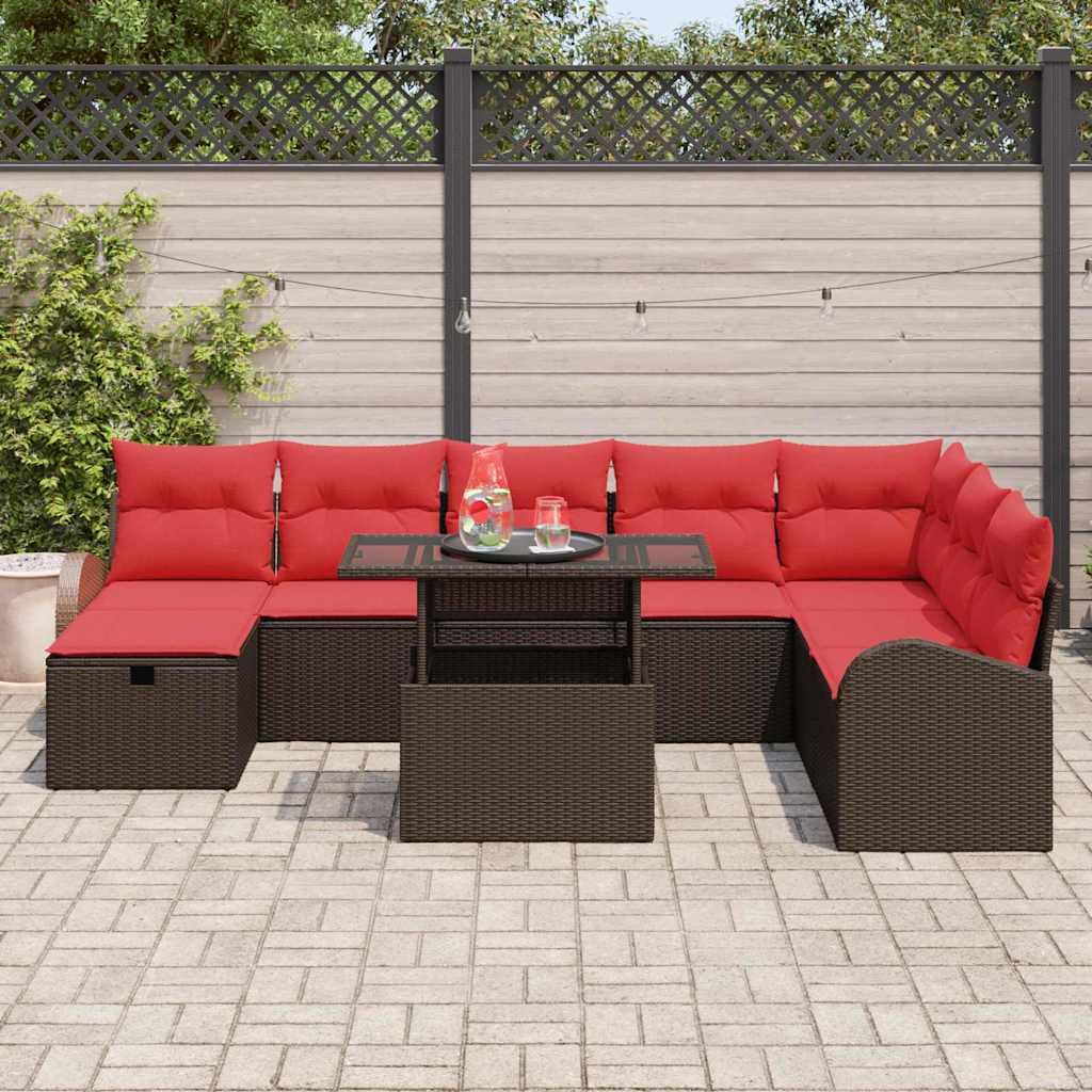 Tuin Sofa Set met kussen met opslag 9 pcs Bruin Poly riet – afbeelding 3