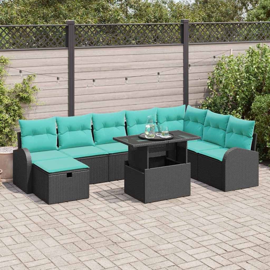 Tuin Sofa Set met kussen met opslag 9 pcs Zwart Poly riet