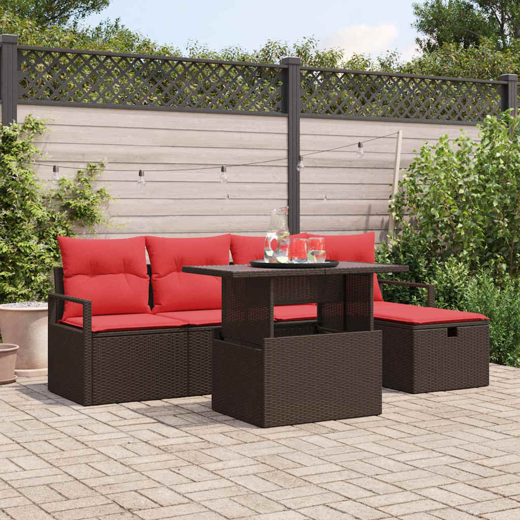 Tuin Sofa Set met kussen met opslag 6 pcs Bruin Poly riet – afbeelding 1