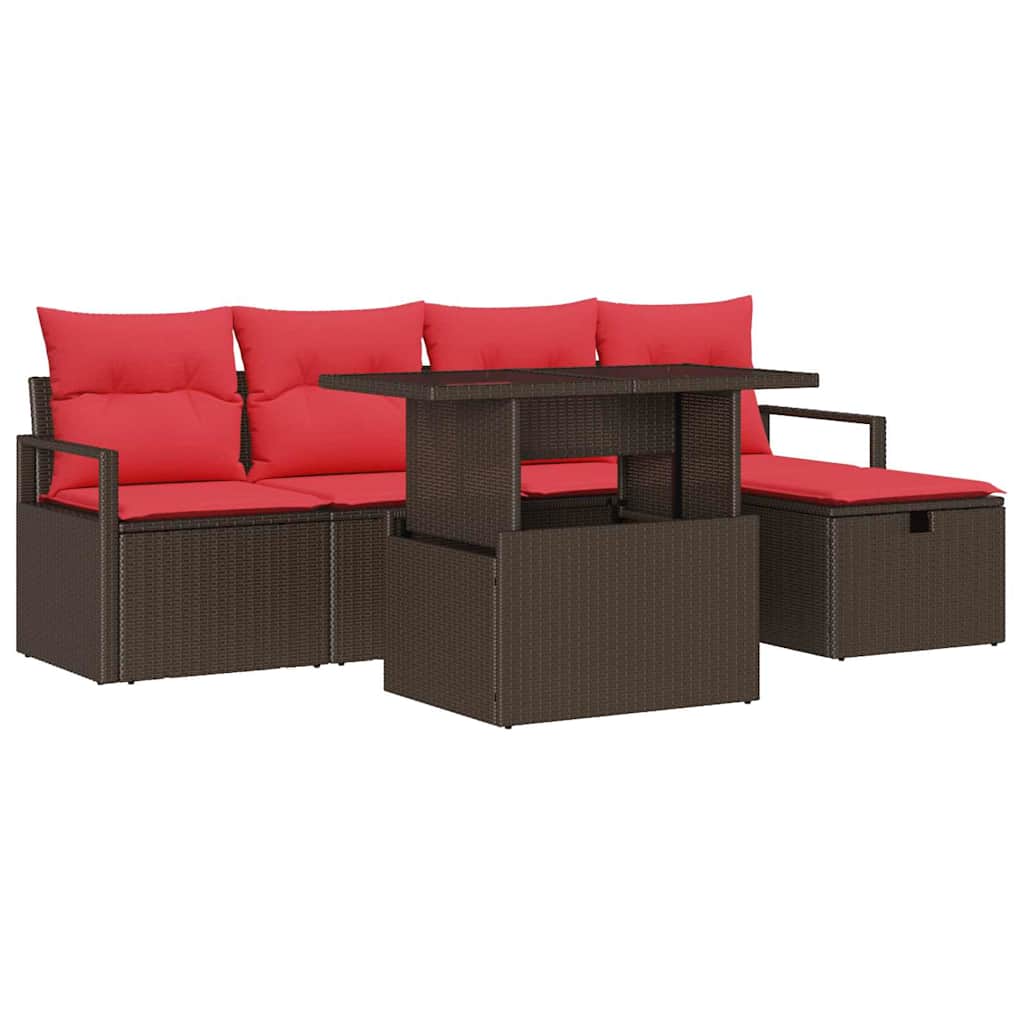 Tuin Sofa Set met kussen met opslag 6 pcs Bruin Poly riet – afbeelding 2
