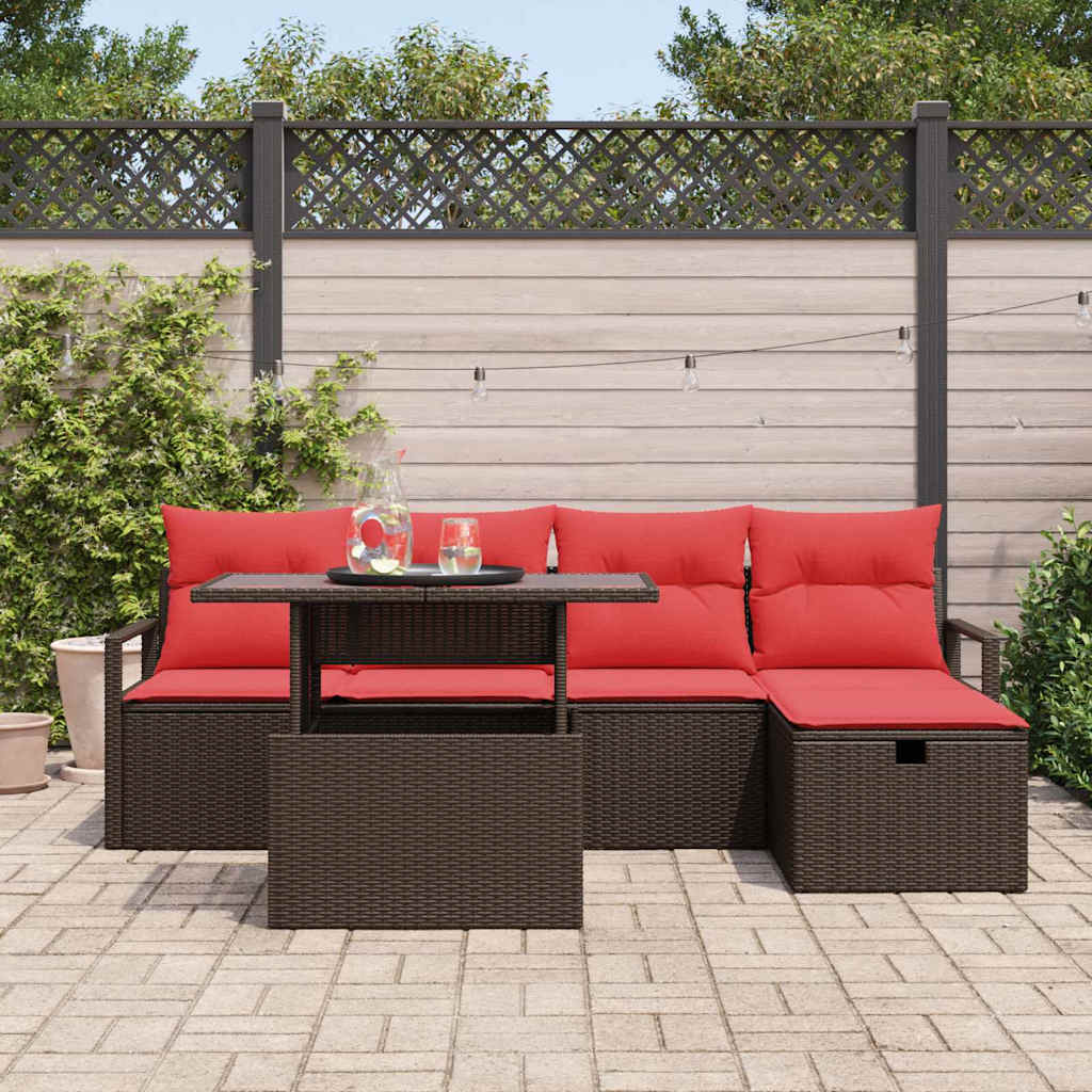 Tuin Sofa Set met kussen met opslag 6 pcs Bruin Poly riet – afbeelding 3