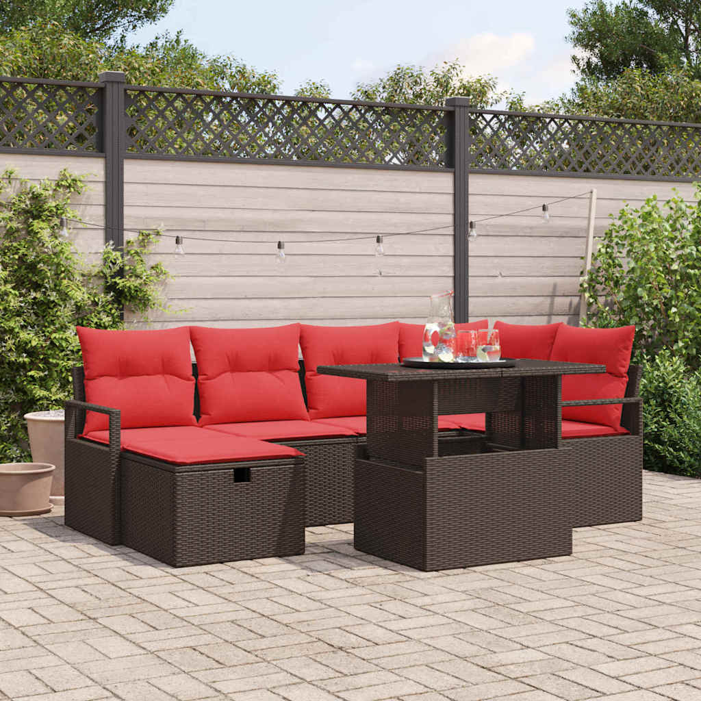 Tuin Sofa Set met kussen met opslag 7 pcs Bruin Poly riet – afbeelding 1