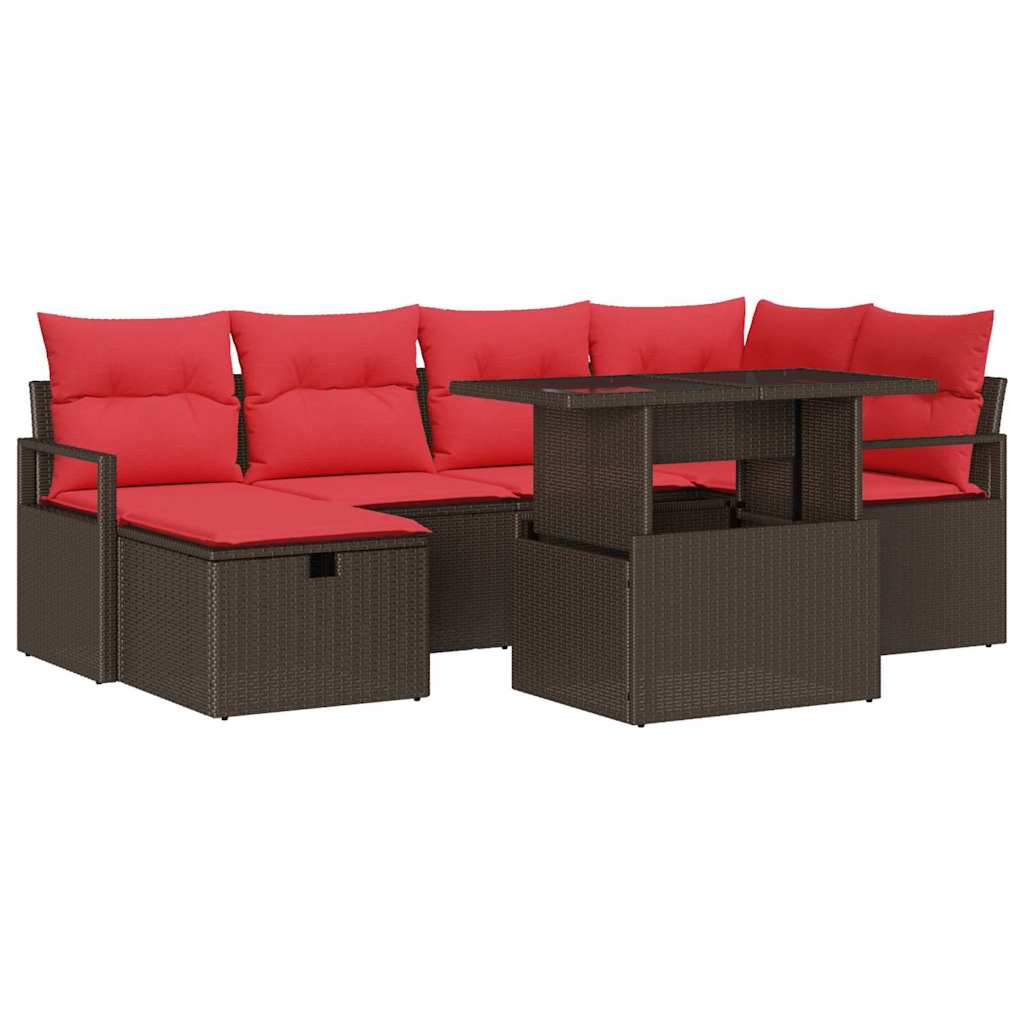 Tuin Sofa Set met kussen met opslag 7 pcs Bruin Poly riet – afbeelding 2