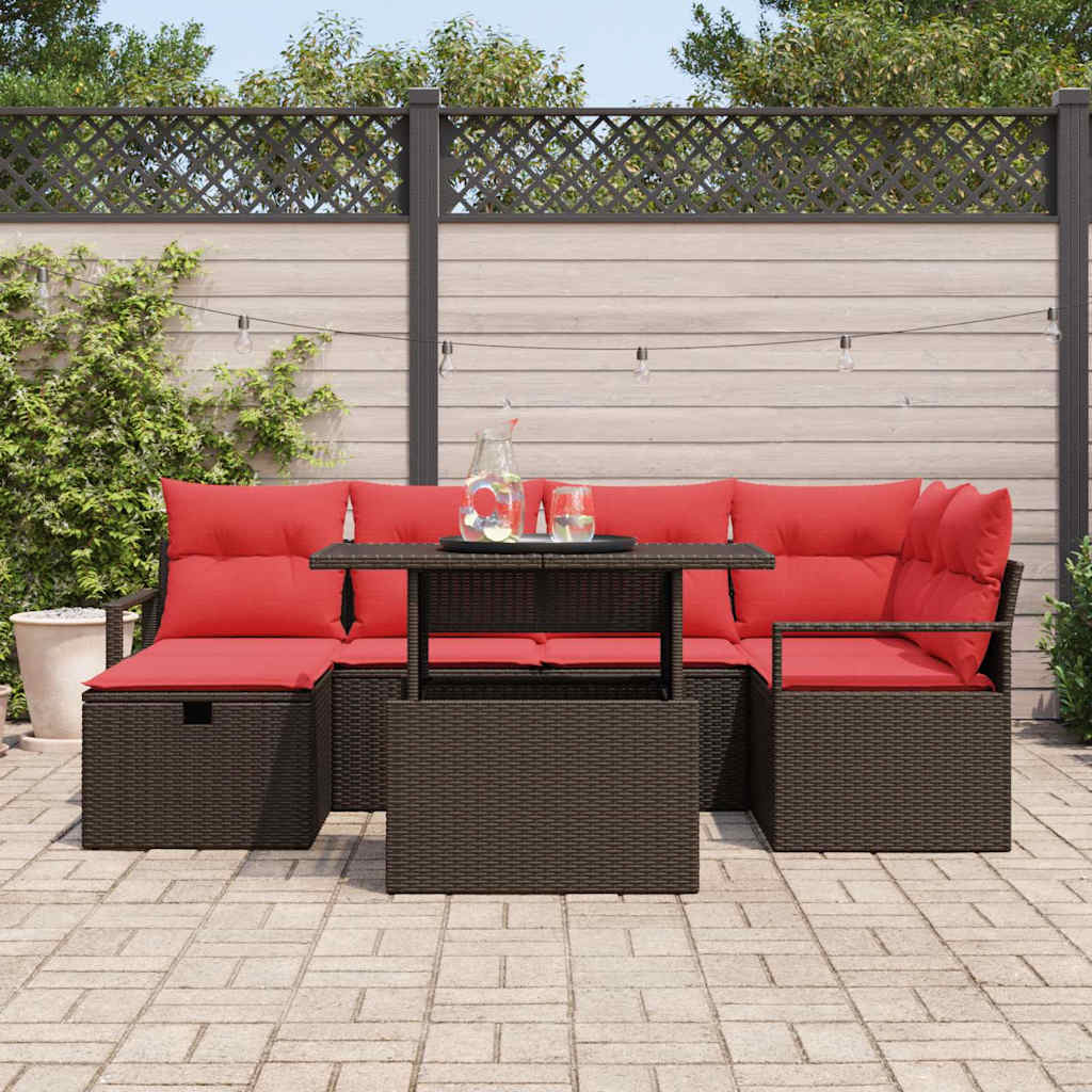 Tuin Sofa Set met kussen met opslag 7 pcs Bruin Poly riet – afbeelding 3