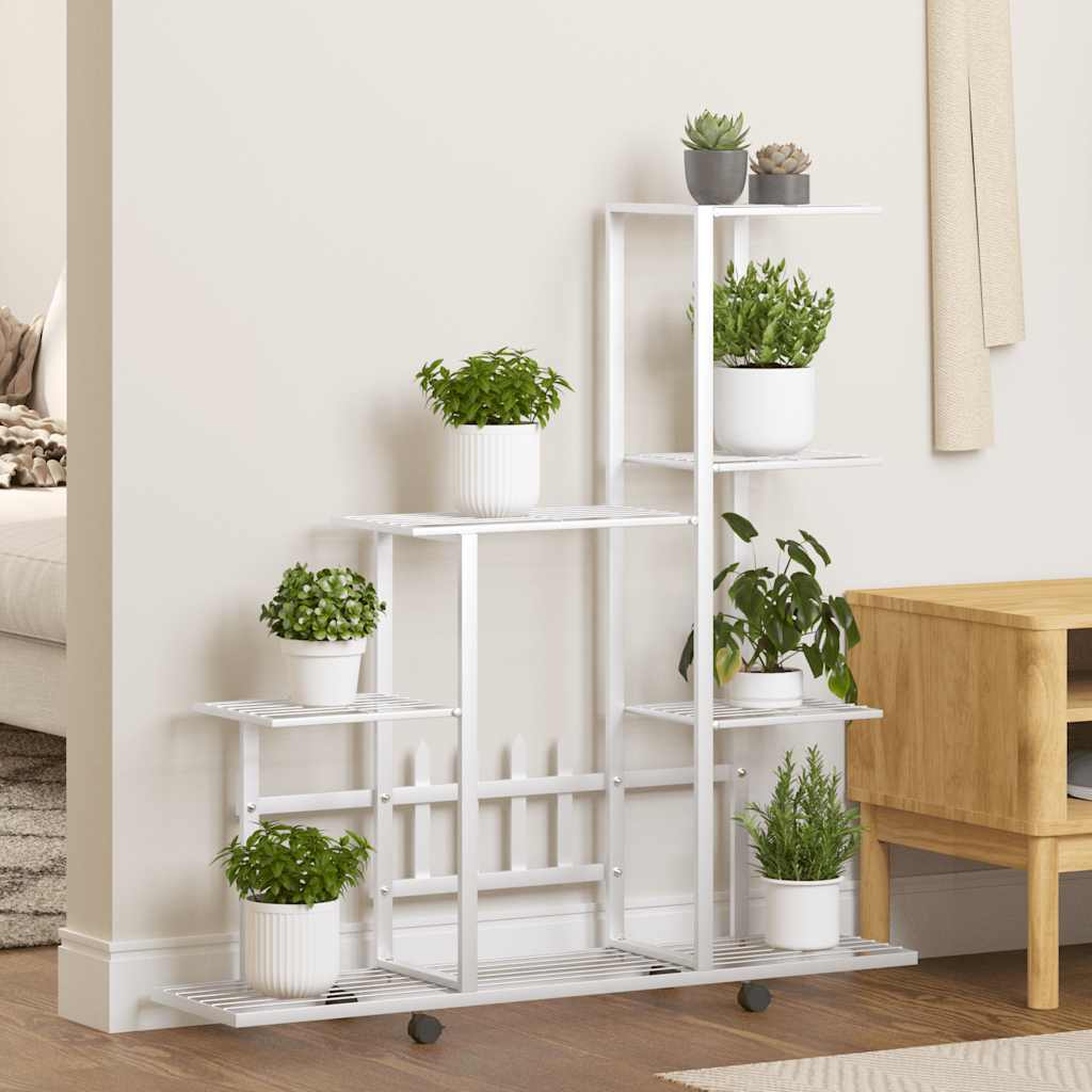 Bloemenstandaard met wielen 94,5x25x92,5 cm metaal wit