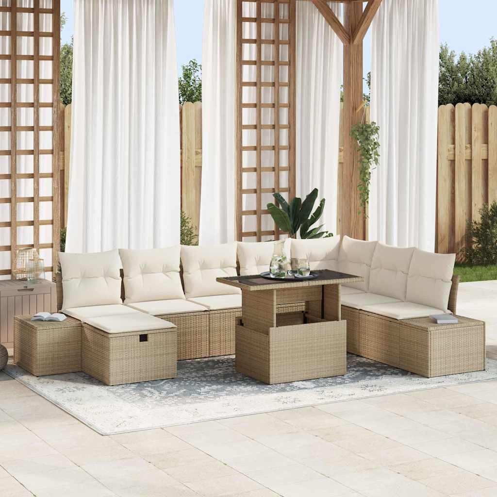Tuin Sofa Set 9 st Beige poly rattan – afbeelding 1
