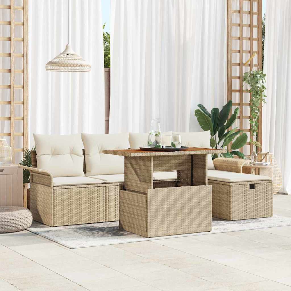 Tuin Sofa Set 6 st Beige poly rattan – afbeelding 1