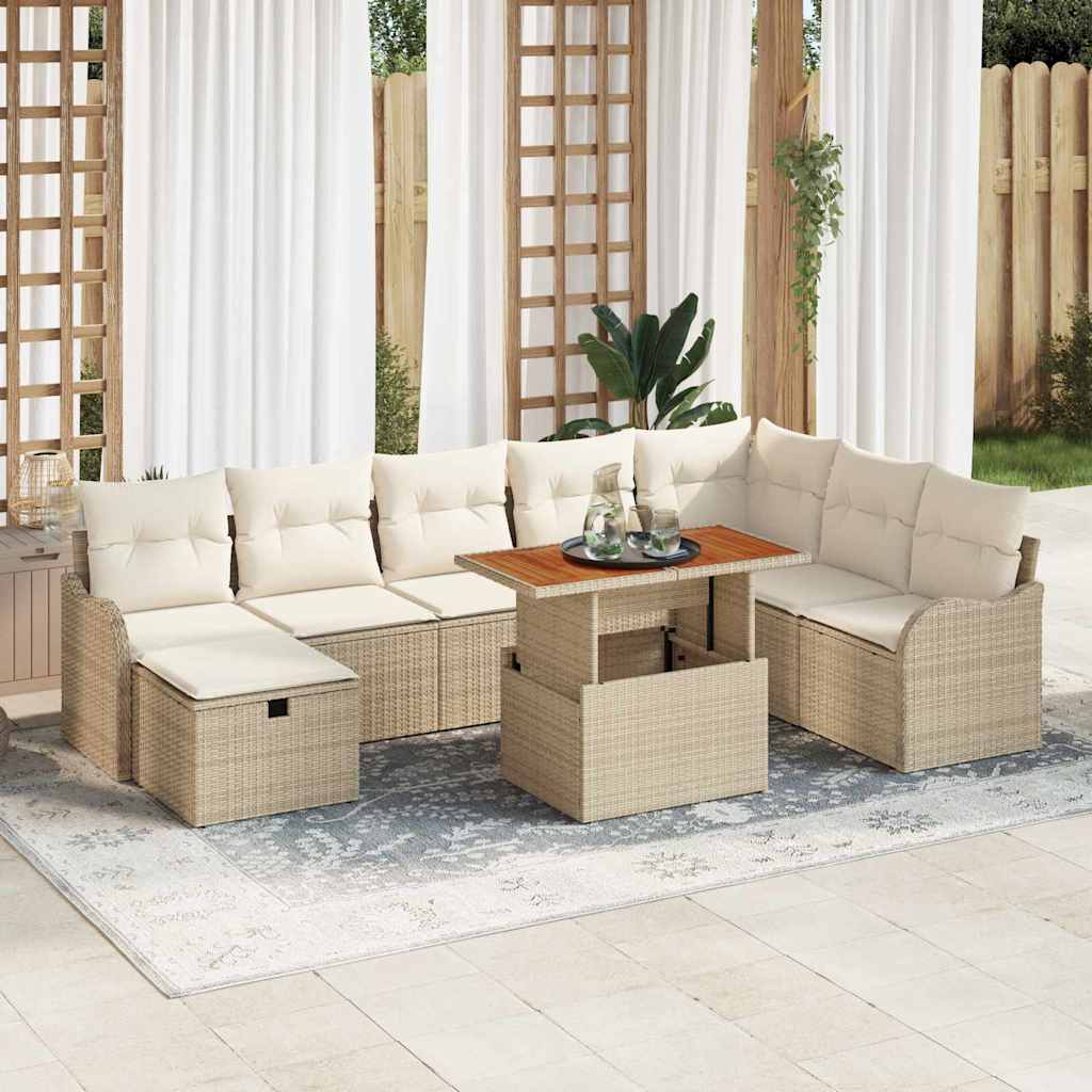 Tuin Sofa Set 9 st Beige poly rattan – afbeelding 1
