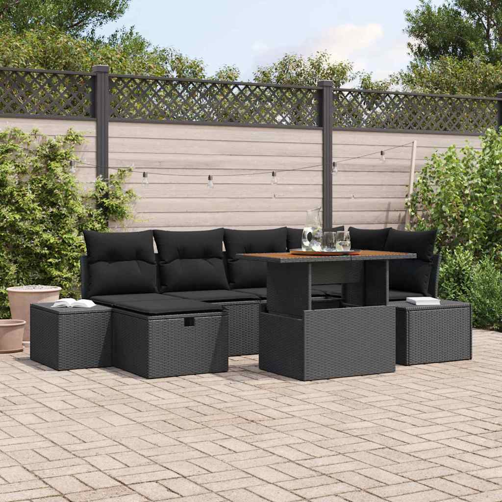 Tuin Sofa Set 7 pcs Zwart poly rattan