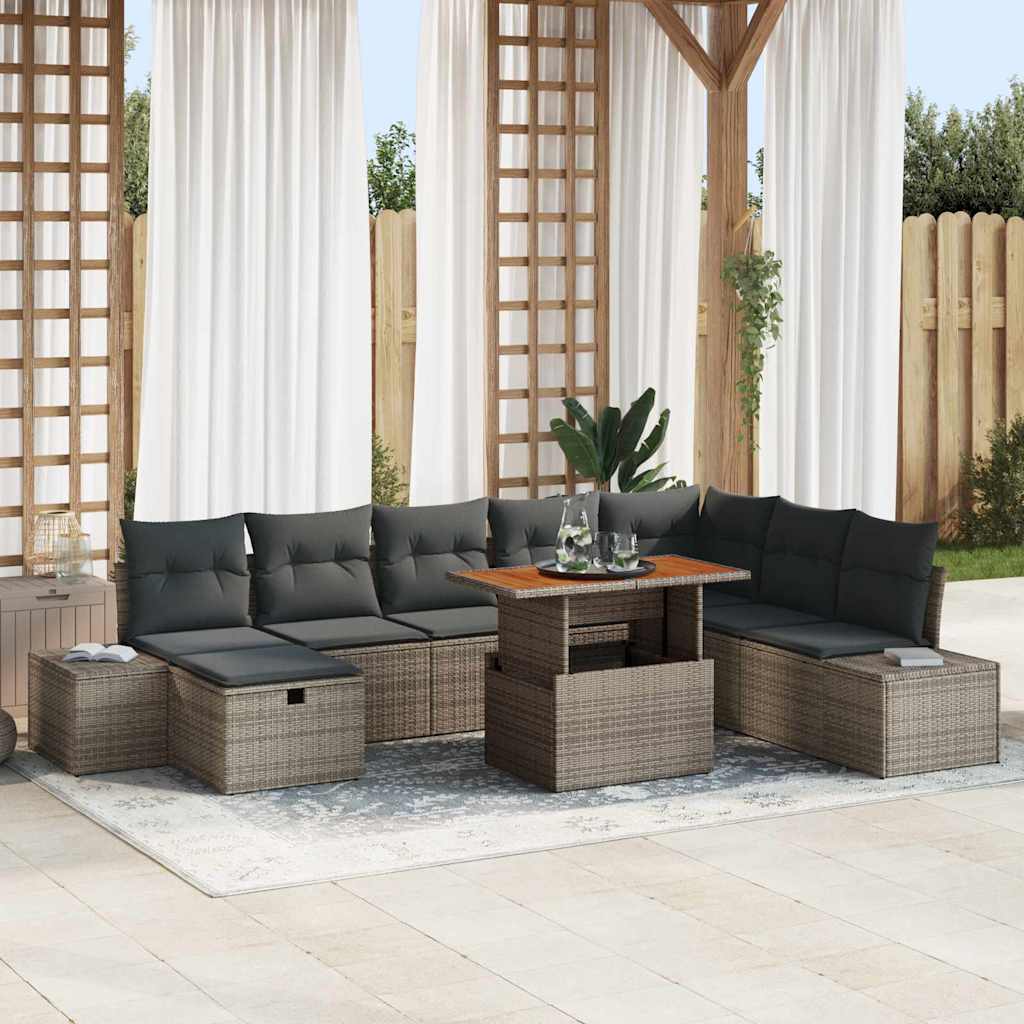 Tuin Sofa Set met opslag 9 pcs Grijs Poly riet – afbeelding 1