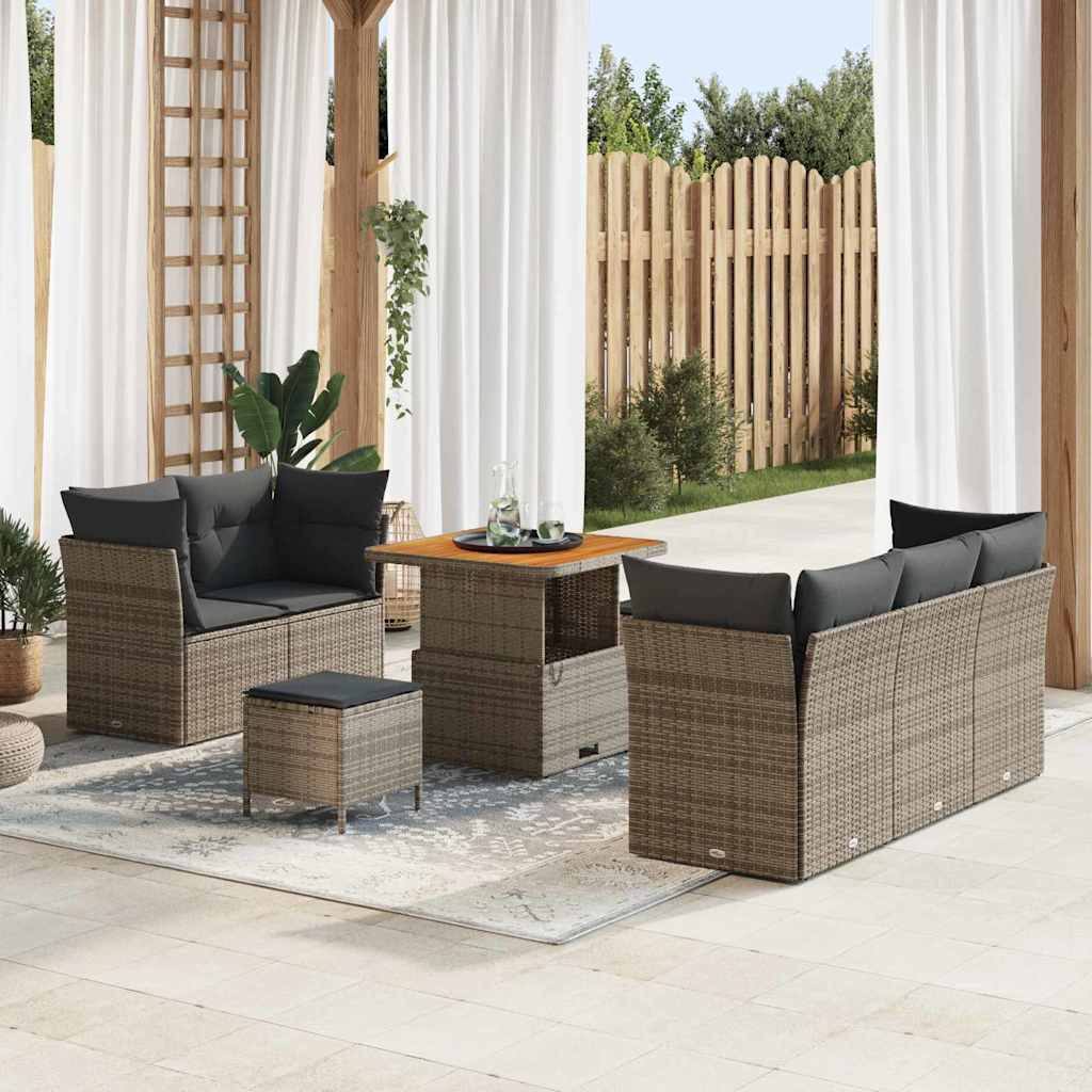 Tuin Sofa Set met kussen 8 pcs Grijs poly rattan