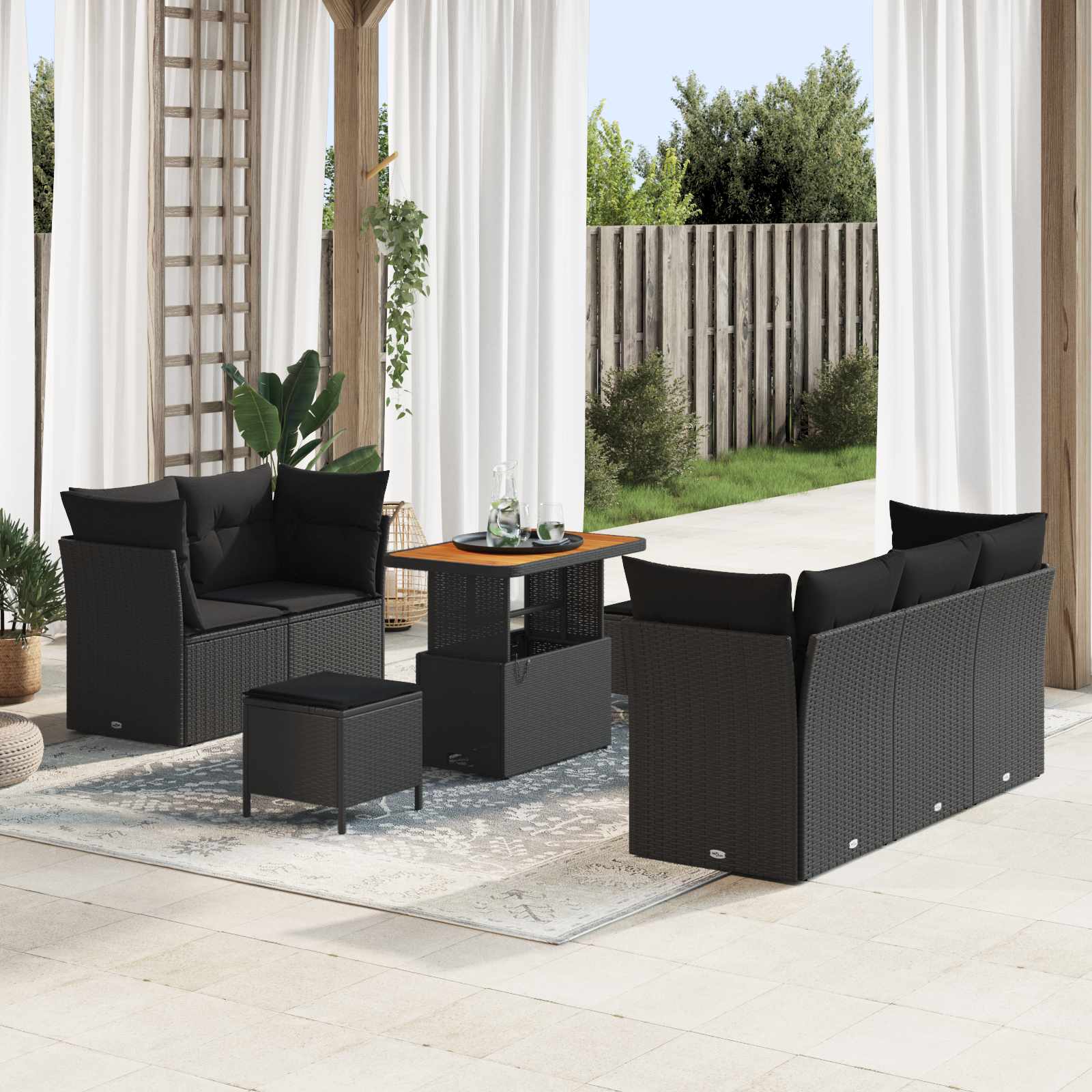 Tuin Sofa Set met kussen 8 pcs Zwart poly rattan