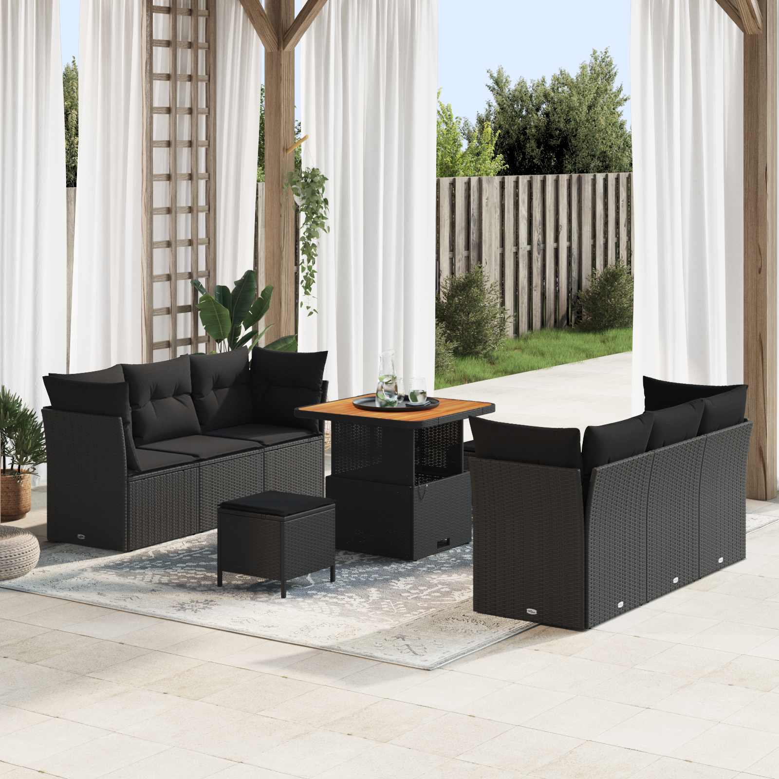 Tuin Sofa Set 9 pcs Zwart poly rattan – afbeelding 1