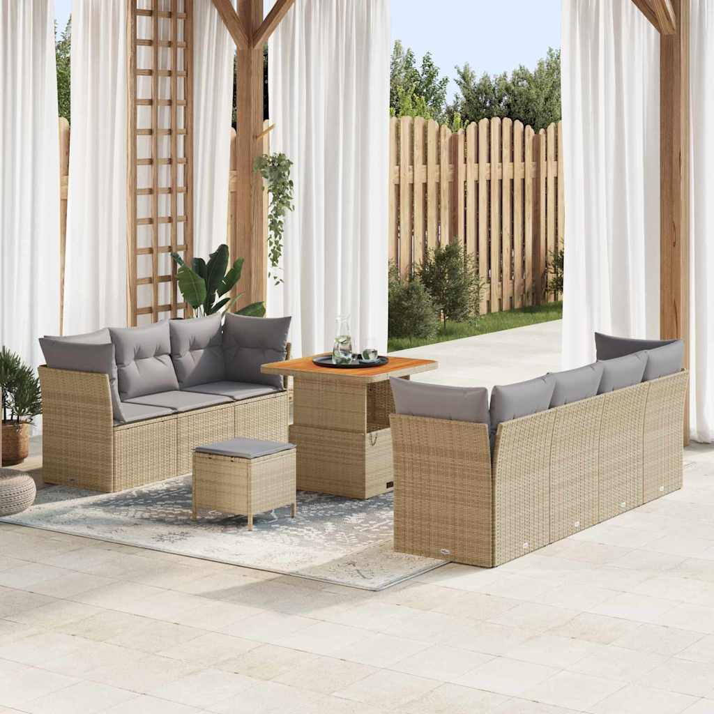 Tuinbankenset 10 pcs Beige poly rattan – afbeelding 1