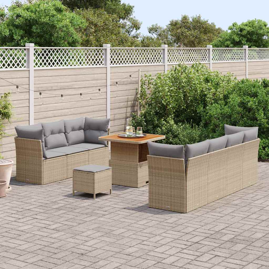 Tuinbankenset 10 pcs Beige poly rattan – afbeelding 3