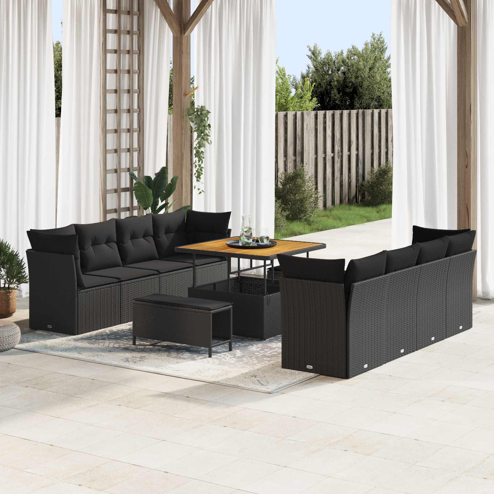Tuinbankenset 11 pcs Zwart poly rattan – afbeelding 1