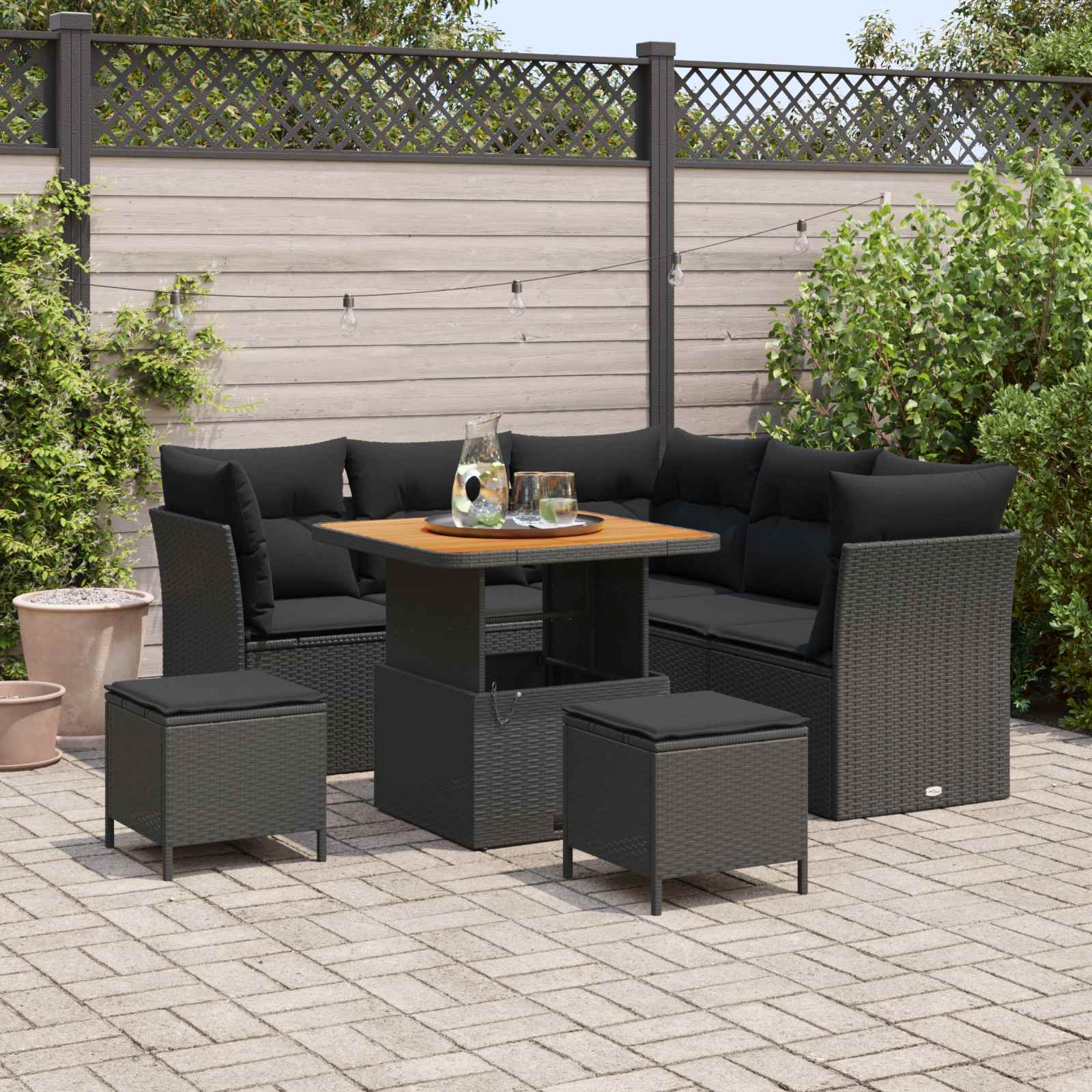 Tuinbankenset 8 pcs Zwart poly rattan – afbeelding 1